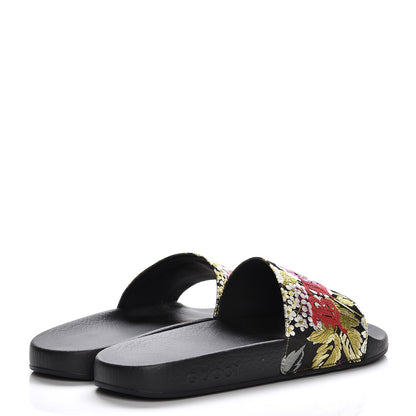 Gucci Jacquard Floral Blind for Love Slide Sandals 39 Black Multicolor 4 of 9