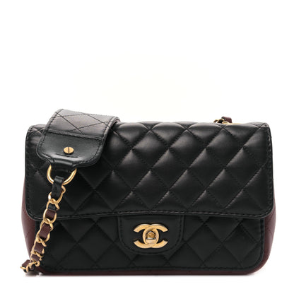 Chanel Calfskin Quilted Small Strap Into Flap Bag Black Burgundy 1 of 9