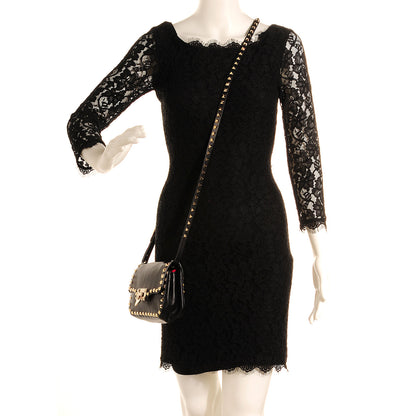Valentino Garavani Vitello Mini Rockstud Flap Saddle Crossbody Bag Black 2 of 9