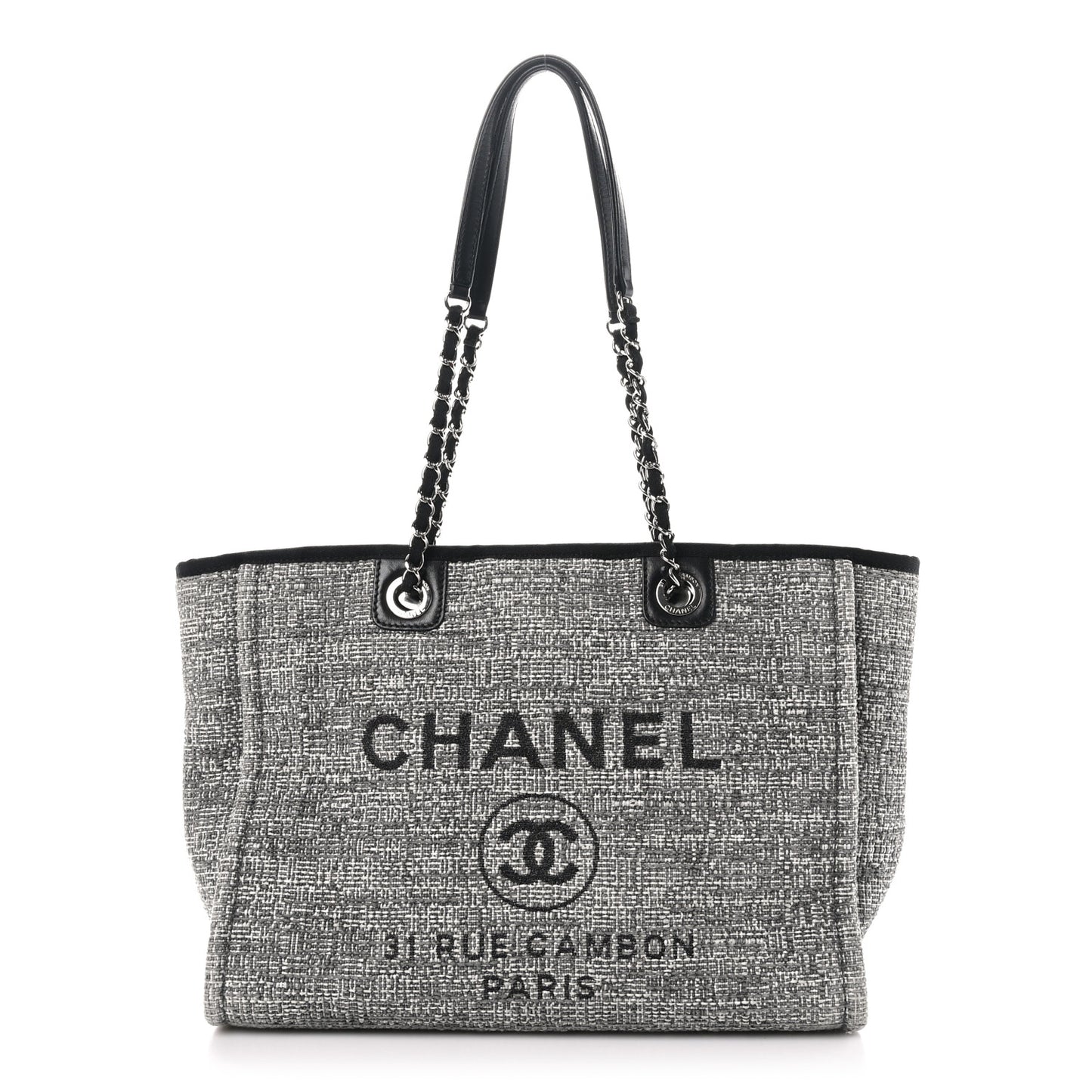 Woven Straw Raffia Small Deauville Tote Grey