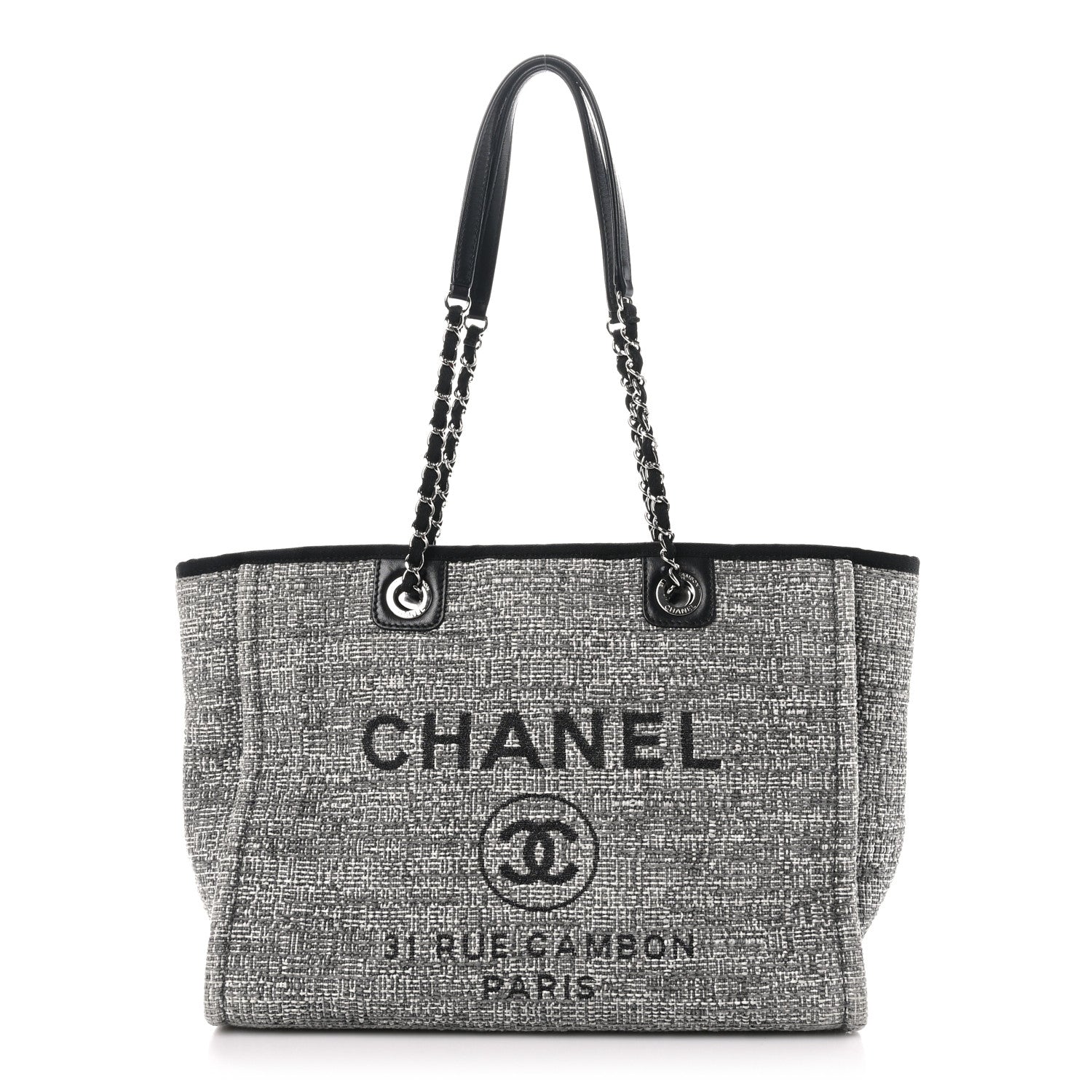 Chanel Woven Straw Raffia Small Deauville Tote Grey 1 of 10