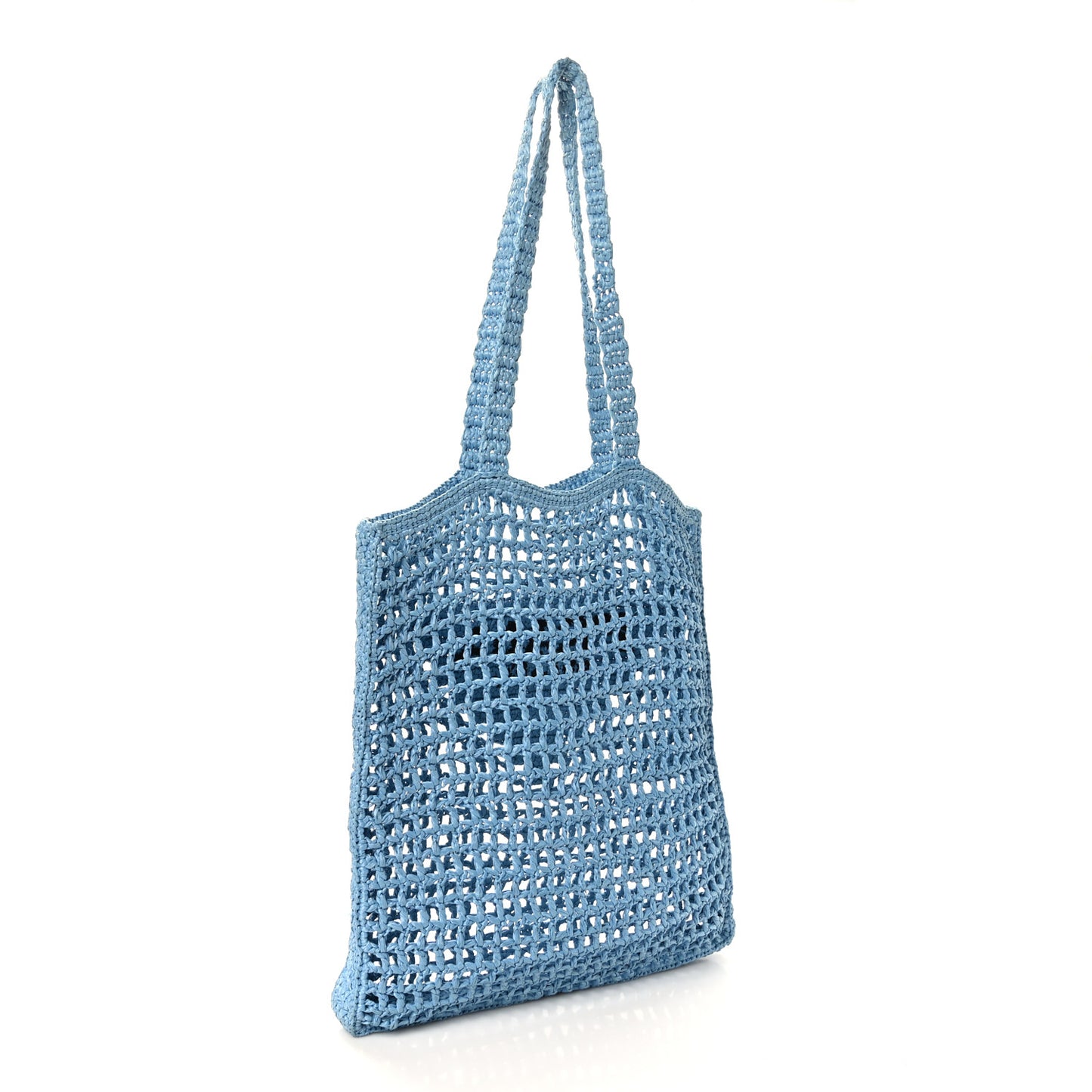 Yarn Raffia Effect Crochet Logo Embroidered Tote Bag Celeste