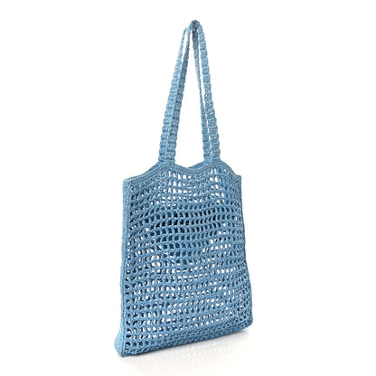 Prada Yarn Raffia Effect Crochet Logo Embroidered Tote Bag Celeste 3 of 8