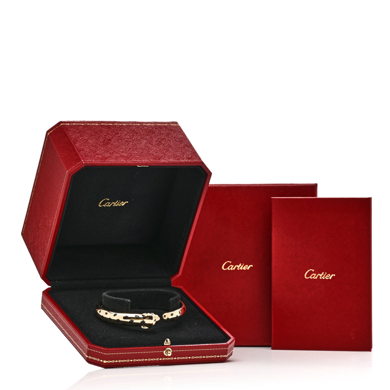 Cartier 18K Yellow Gold Onyx Tsavorite Black Lacquer Panthere De Cartier Cuff Bracelet 18 5 of 5