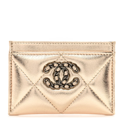 Chanel Metallic Lambskin Quilted Chanel 19 Card Holder Gold 1 of 9