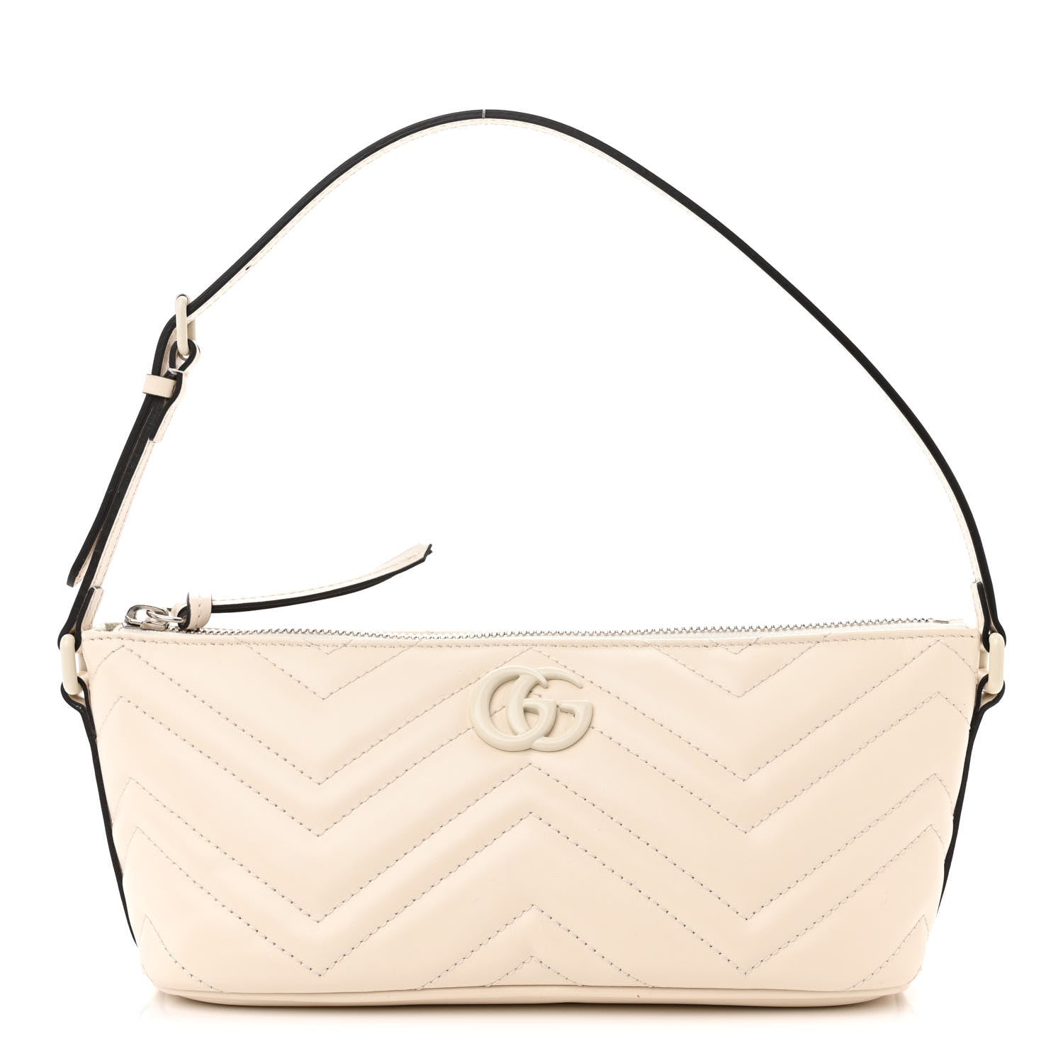 Gucci Calfskin Matelasse Chevron Monochrome GG Marmont Sling Shoulder Bag Mystic White 1 of 10