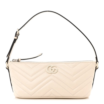 Gucci Calfskin Matelasse Chevron Monochrome GG Marmont Sling Shoulder Bag Mystic White 1 of 10