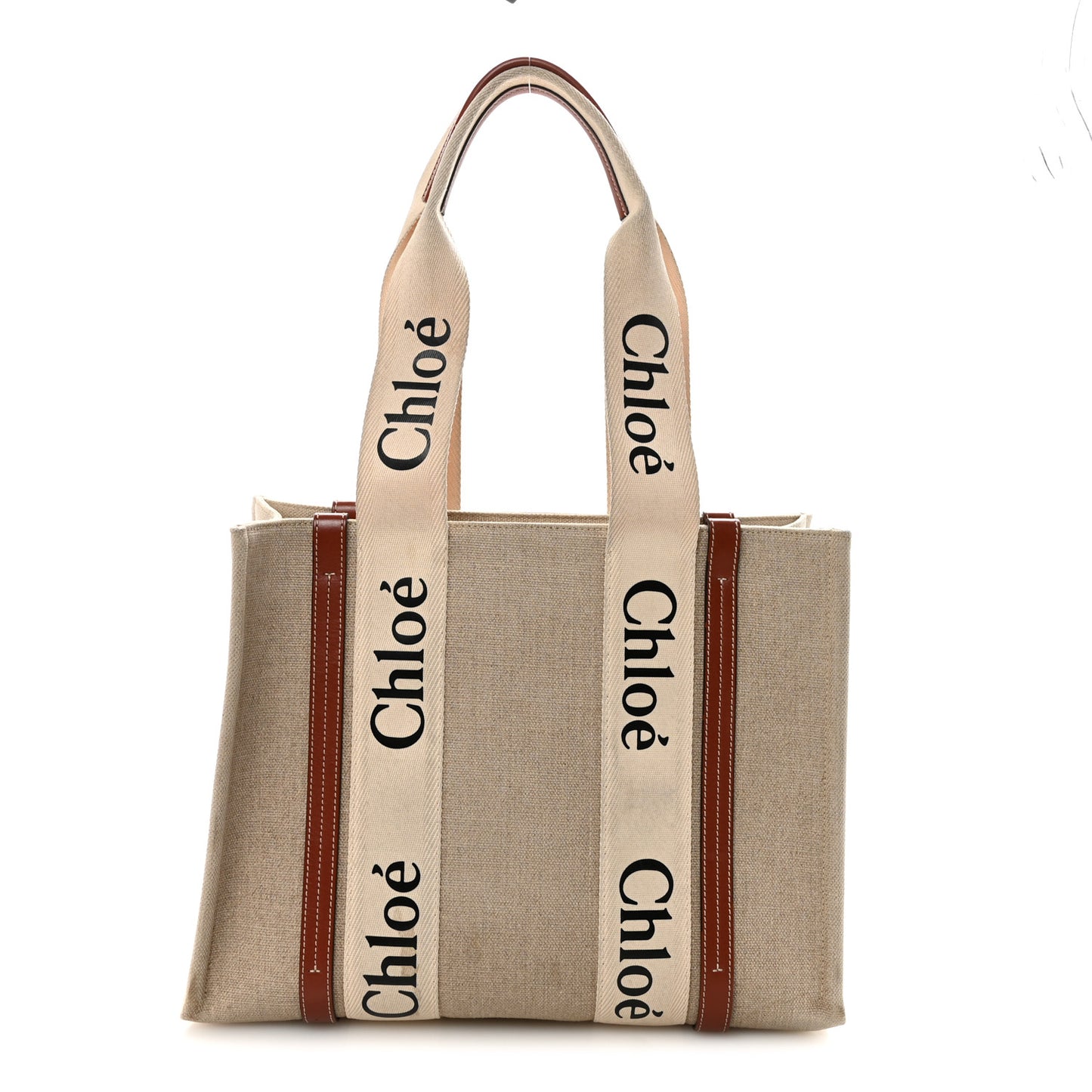 Cotton Calfskin Medium Woody Ribbon Tote White Brown