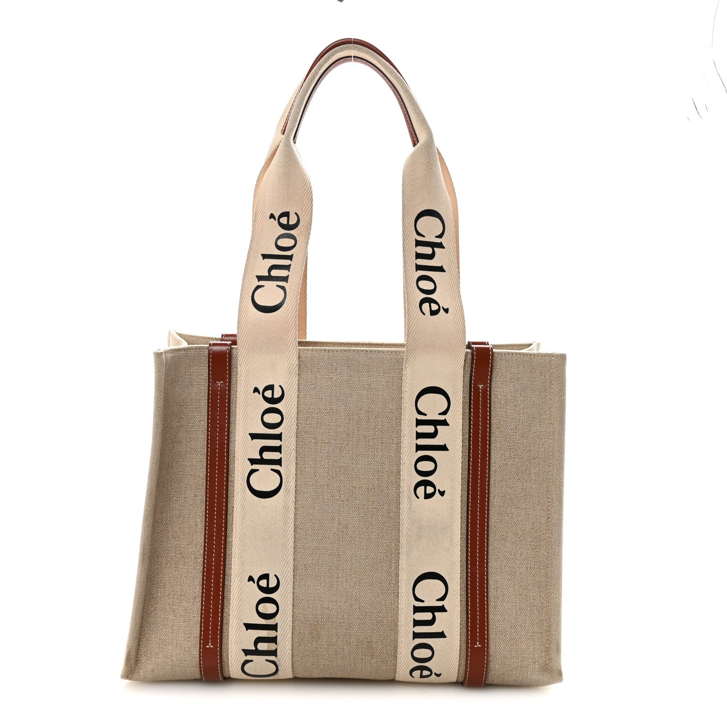 Chloe Cotton Calfskin Medium Woody Ribbon Tote White Brown 1 of 9