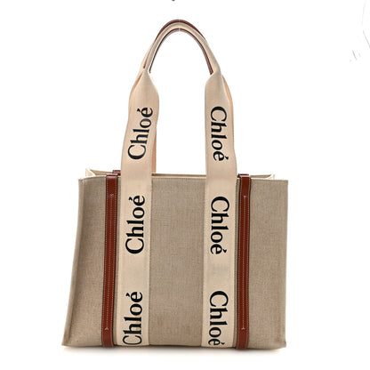 Chloe Cotton Calfskin Medium Woody Ribbon Tote White Brown 1 of 9