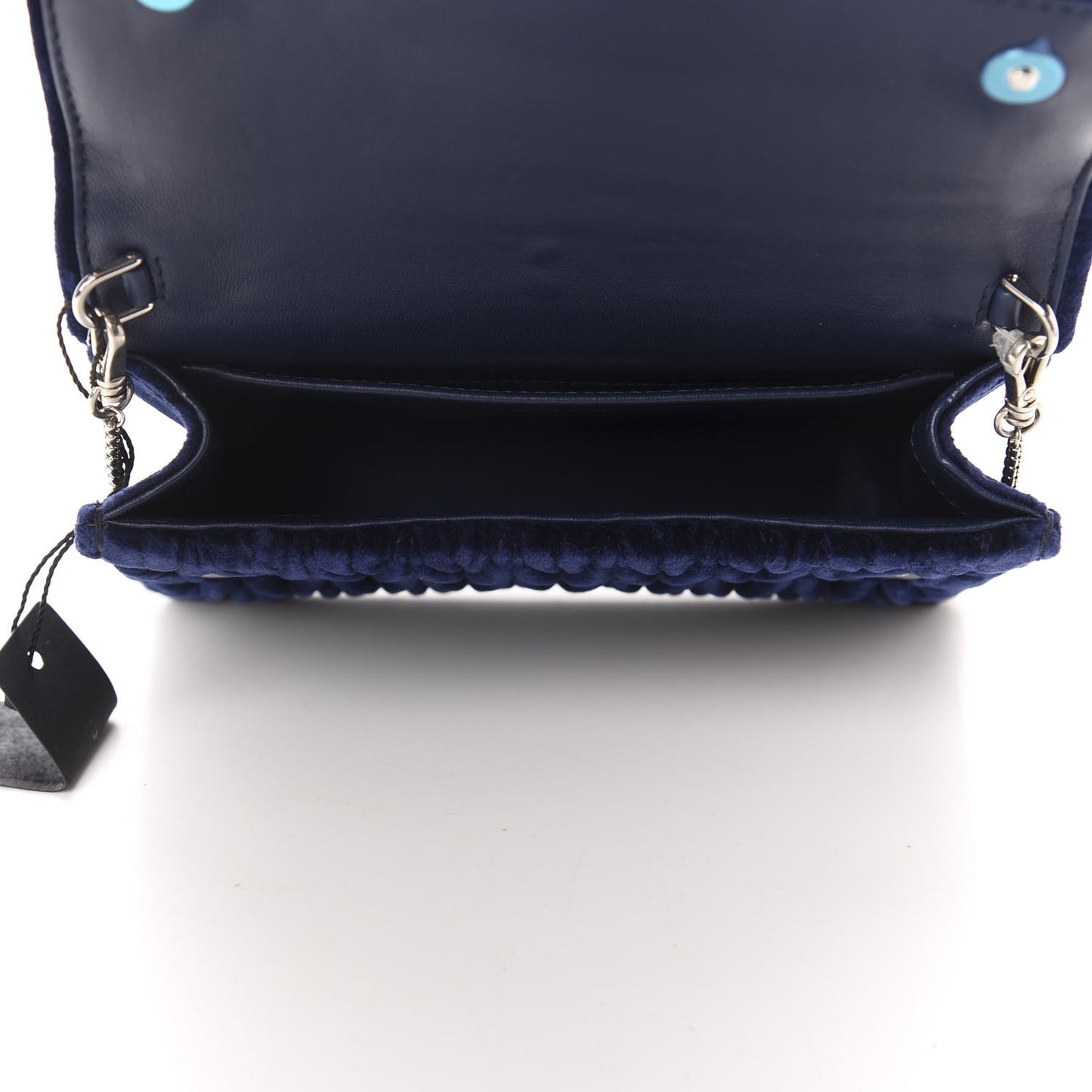 Velluto Matelasse Crystal Embellished Chain Shoulder Bag Inchiostro