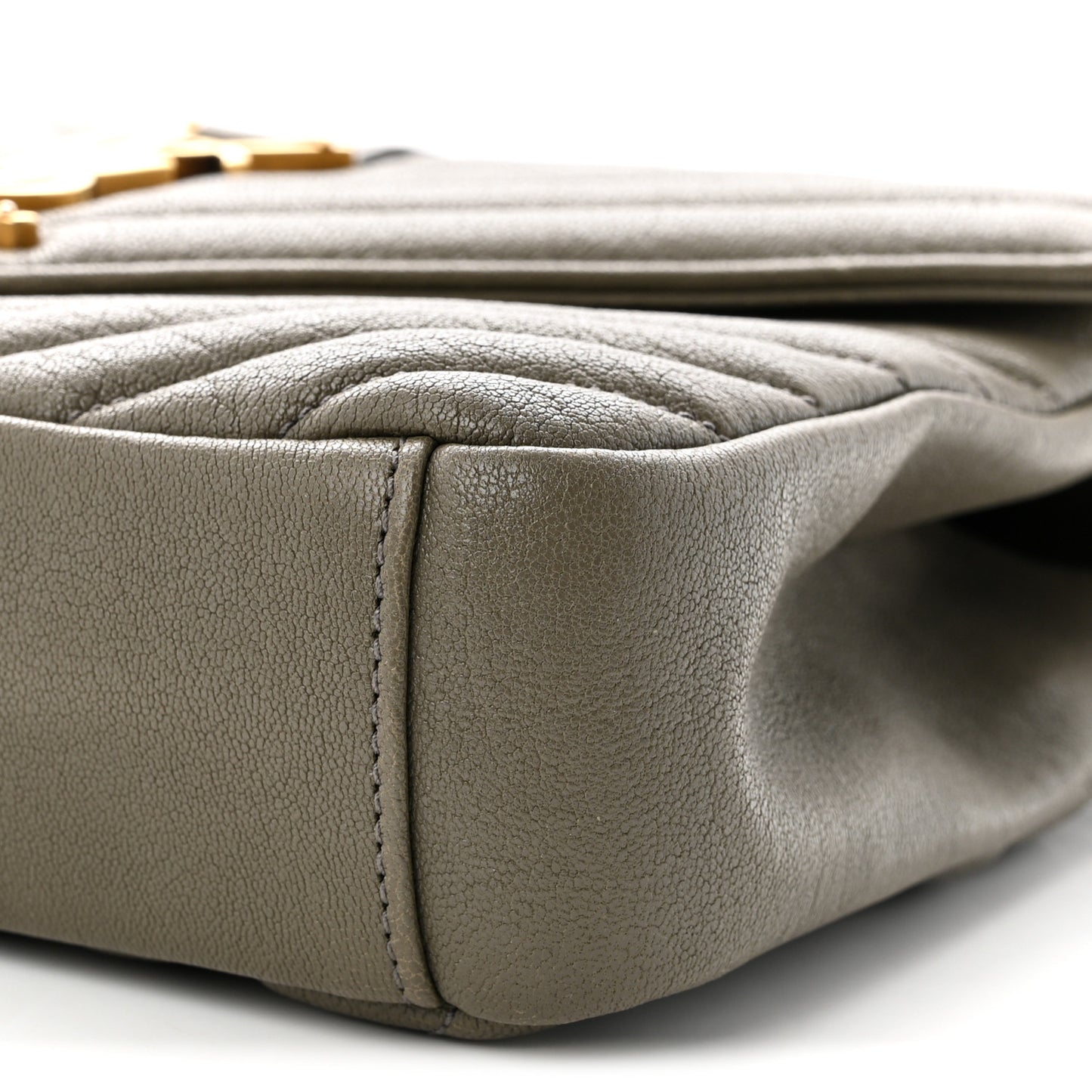 Sheepskin Matelasse Chevron Monogram Medium College Bag Grey Kaki