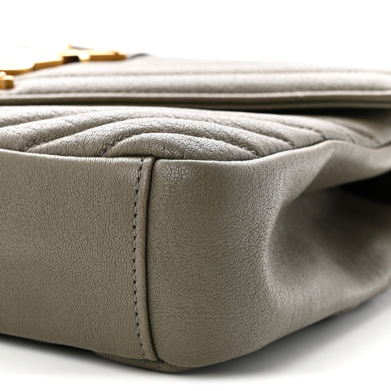 Saint Laurent Sheepskin Matelasse Chevron Monogram Medium College Bag Grey Kaki 10 of 10
