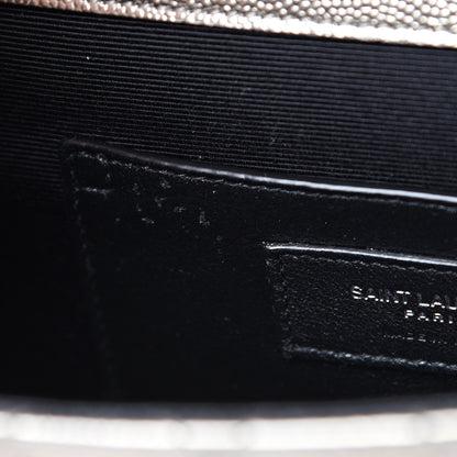 Saint Laurent Metallic Grain De Poudre Textured Mixed Matelasse Triquilt Small Monogram Satchel Piombo 6 of 9
