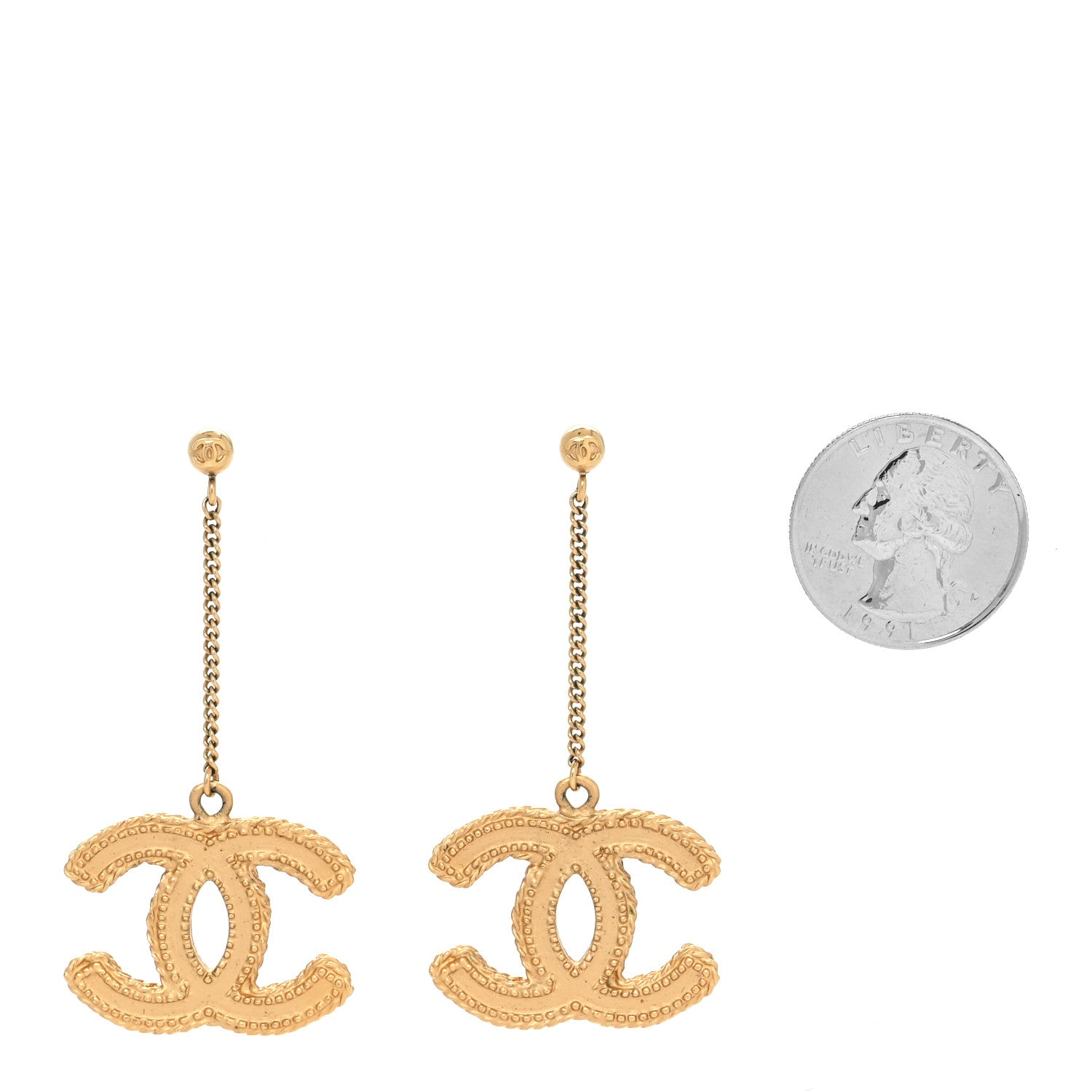 Chanel CC Drop Earrings Matte Gold 2 of 4