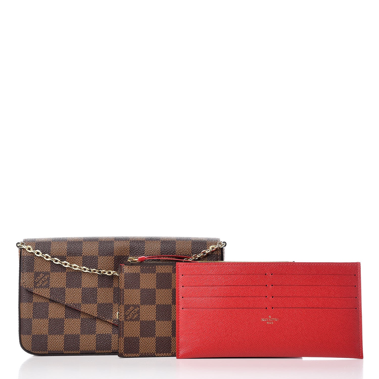 Louis Vuitton Damier Ebene Pochette Felicie Chain Wallet 3 of 13