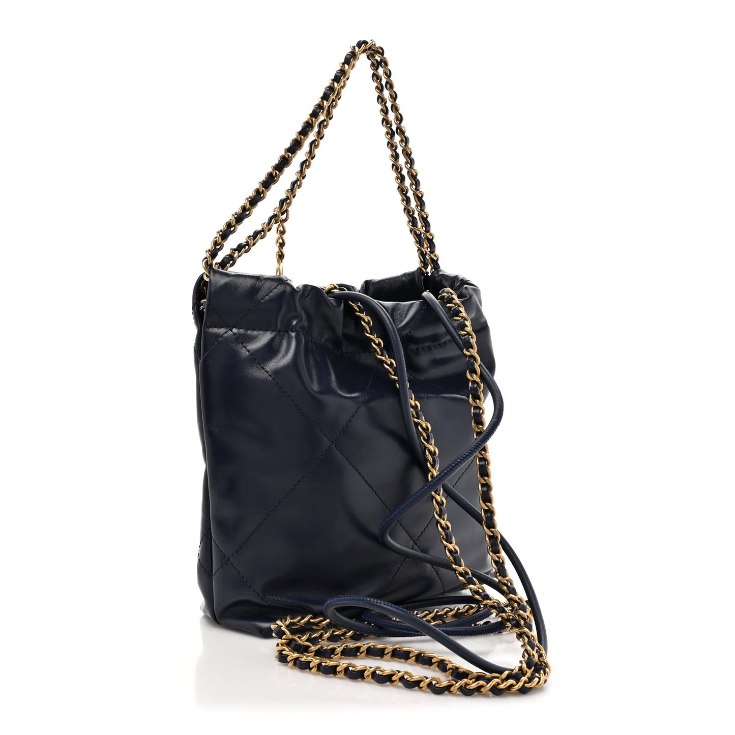 Shiny Calfskin Quilted Mini Chanel 22 Navy Blue