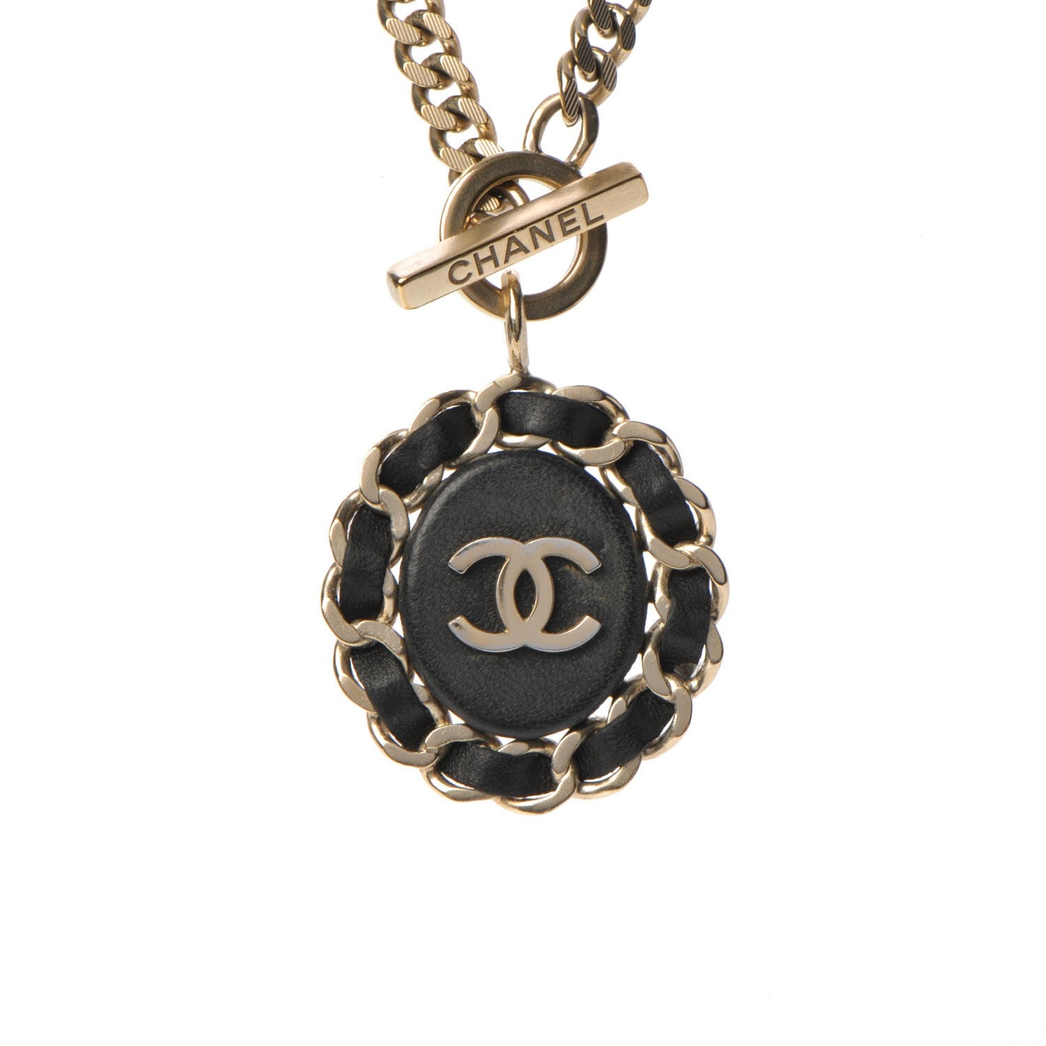Chanel Lambskin CC Long Chain Necklace Black Gold 4 of 7