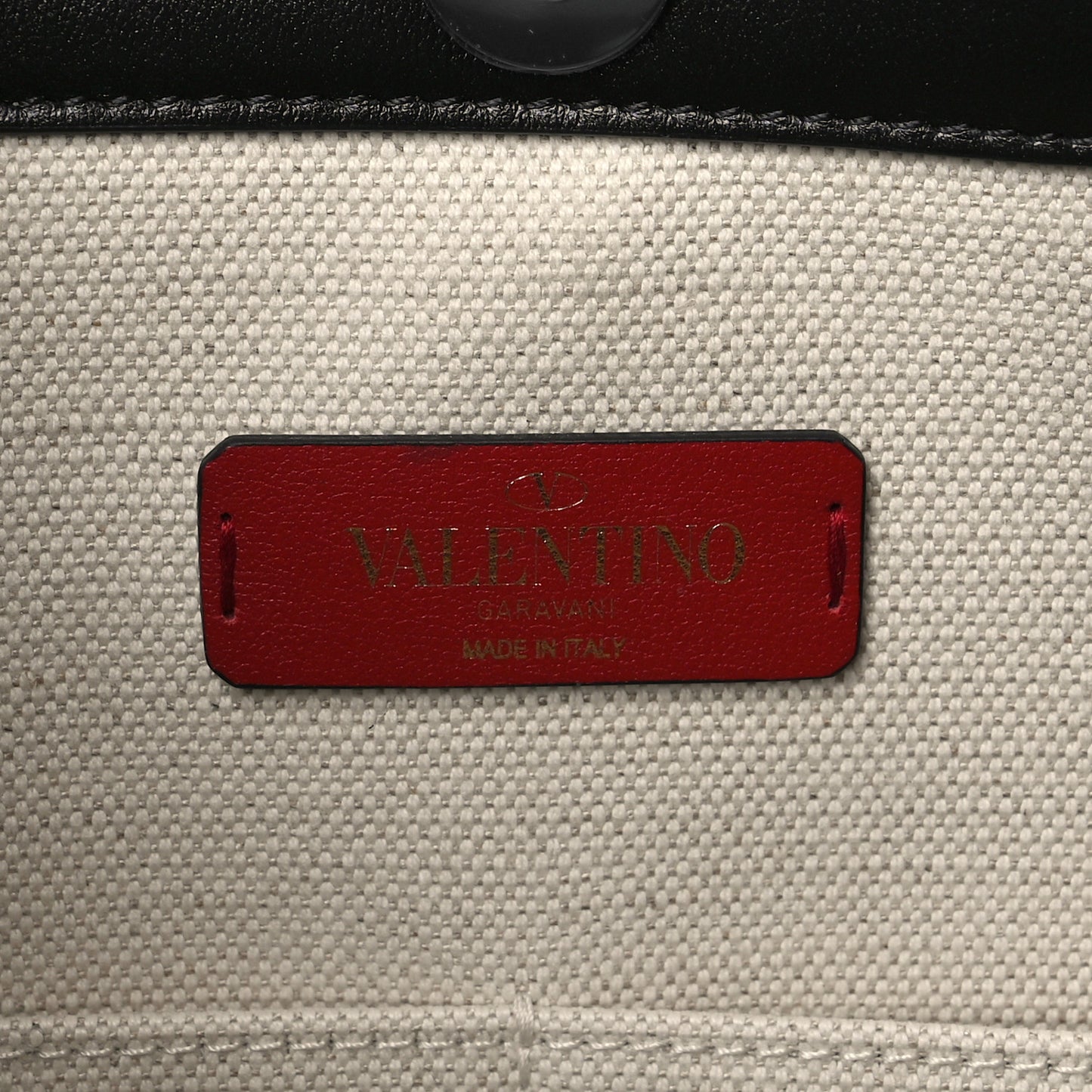 Canvas Calfskin VLTN Print Small Rockstud Tote Naturale Black