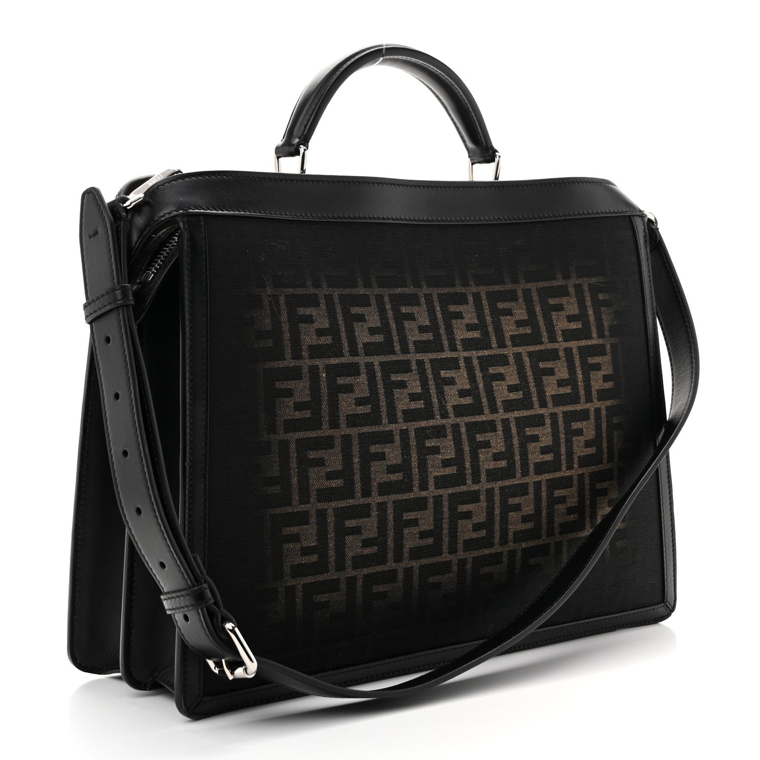 Fendi FF Vitello King Jacquard 1974 Medium Peekaboo I SEE U Satchel Brown 3 of 14
