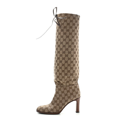 Gucci Monogram Malaga Kid Lisa Mid Heel Boots 38.5 Beige Ebony 1 of 12