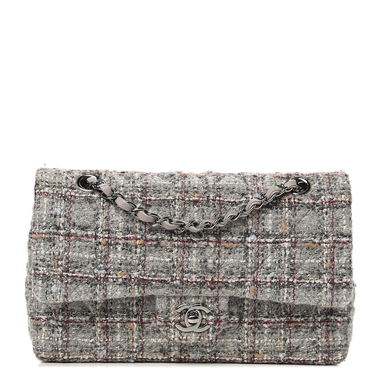 Tweed Quilted Medium Double Flap Grey Multicolor