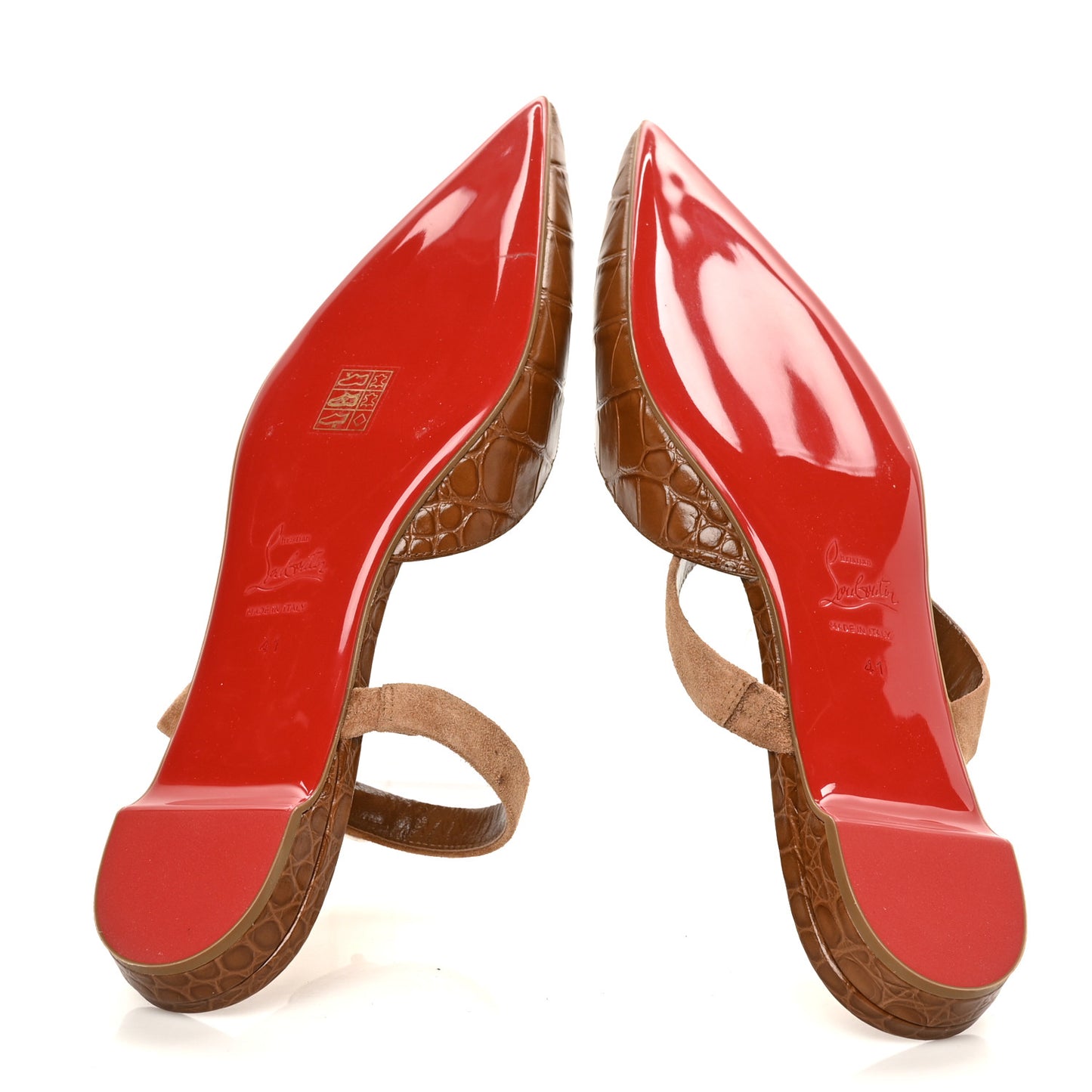 Calfskin Crocodile Embossed Choc Lock Flats 41 Biscotto