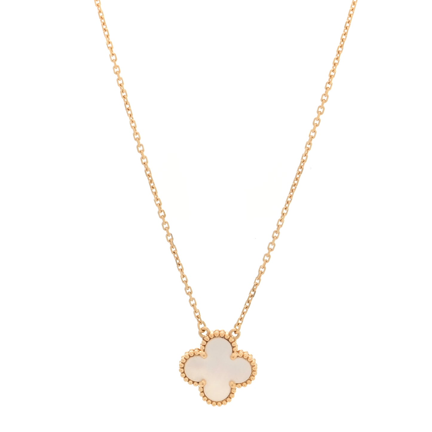 18K Yellow Gold Mother of Pearl Vintage Alhambra Pendant Necklace