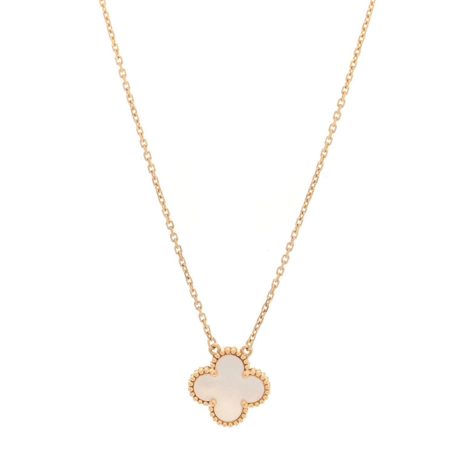 Van Cleef & Arpels 18K Yellow Gold Mother of Pearl Vintage Alhambra Pendant Necklace 1 of 4