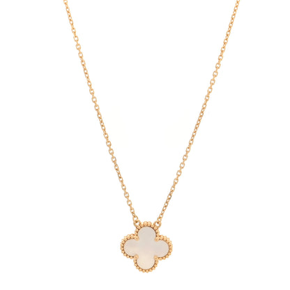 Van Cleef & Arpels 18K Yellow Gold Mother of Pearl Vintage Alhambra Pendant Necklace 1 of 4