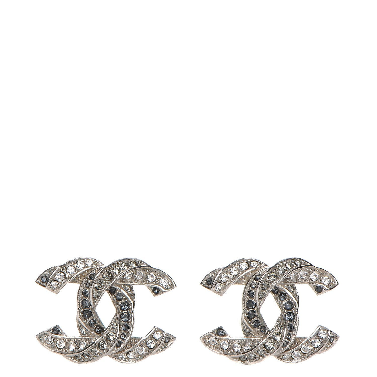 Chanel Crystal CC Twisted Earrings Silver 1 of 5