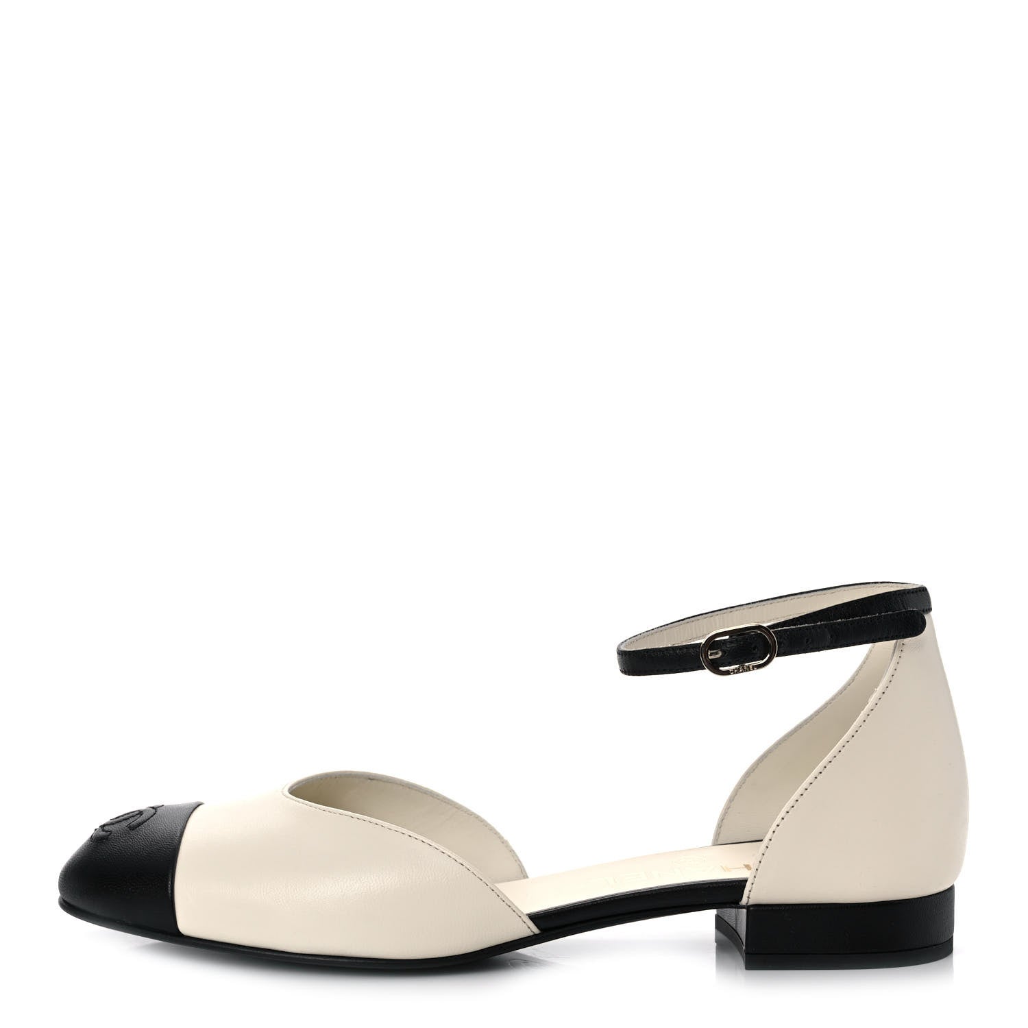 Chanel Lambskin Open Toe Flats 38 Ivory Black 1 of 9