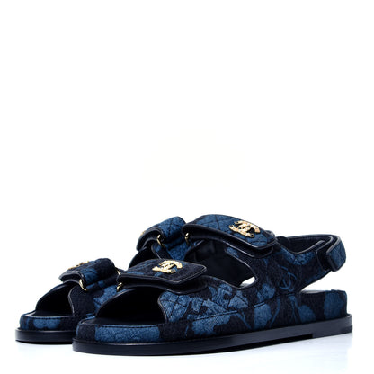 Chanel Denim Velcro Dad Sandals 37 Dark Grey Blue Black 4 of 10