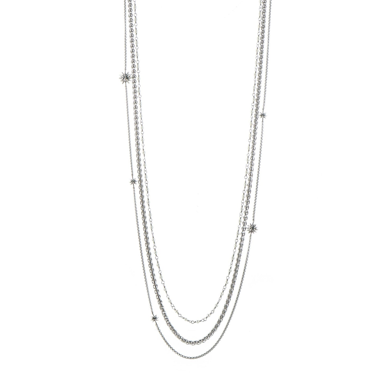 Sterling Silver Pearl 10mm Starburst Chain Necklace