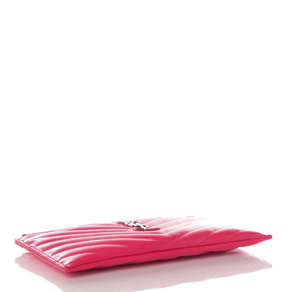 Saint Laurent Patent Grain De Poudre Matelasse Chevron Monogram Bill Pouch Neon Pink 3 of 7