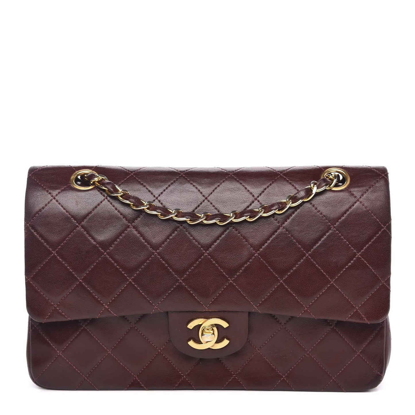 Lambskin Quilted Medium Double Flap Burgundy