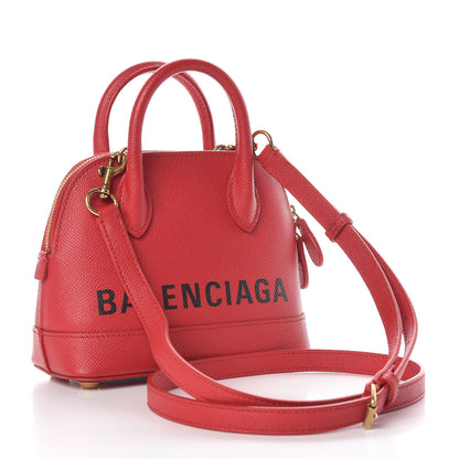 Balenciaga Signature Grained Calfskin Logo XXS Ville Top Handle Bag Rouge Lantern Black 3 of 9