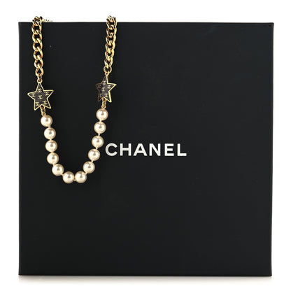 Chanel Metal Enamel Pearl Star CC Necklace Gold White 5 of 5