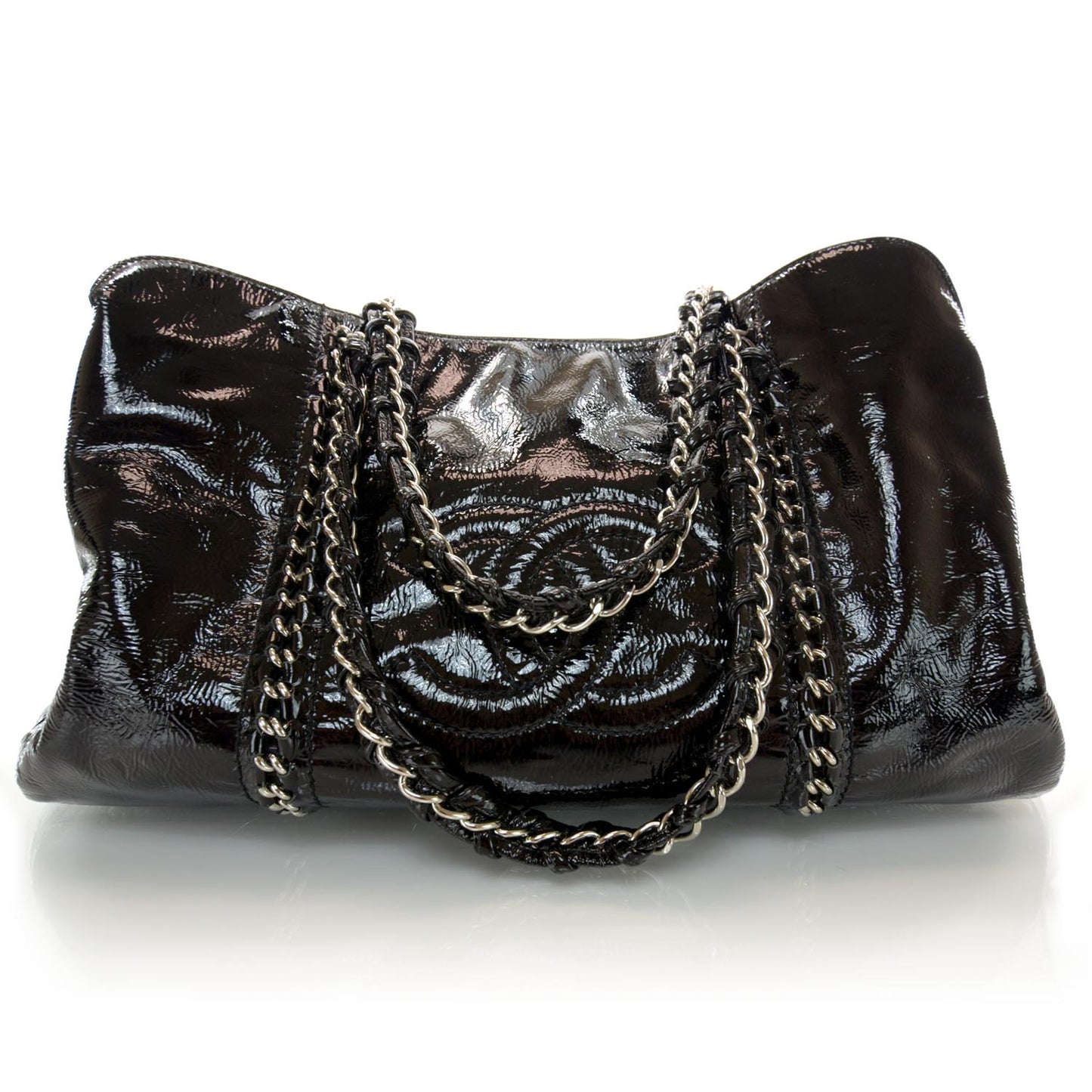 Patent Calfskin Large Luxe Ligne Tote Black