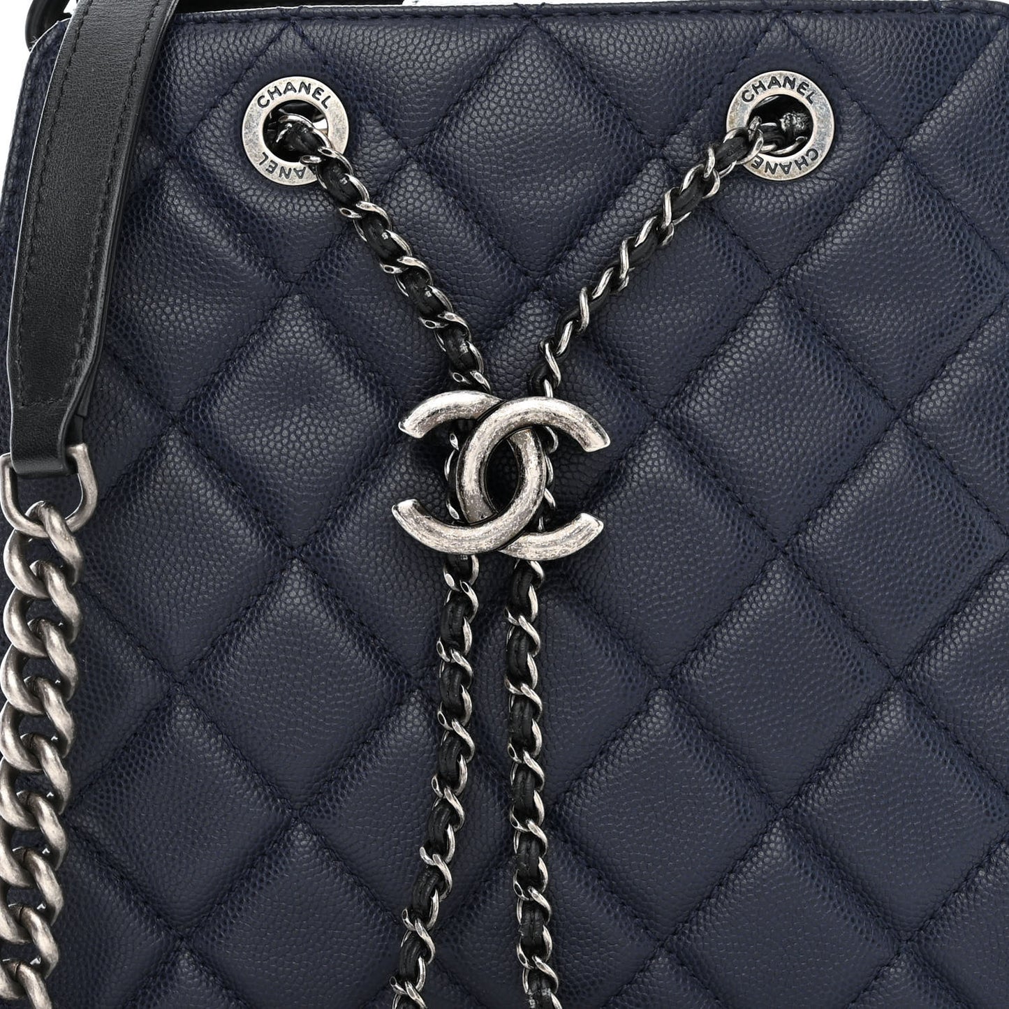Caviar Quilted Small CC Bucket Bag Navy