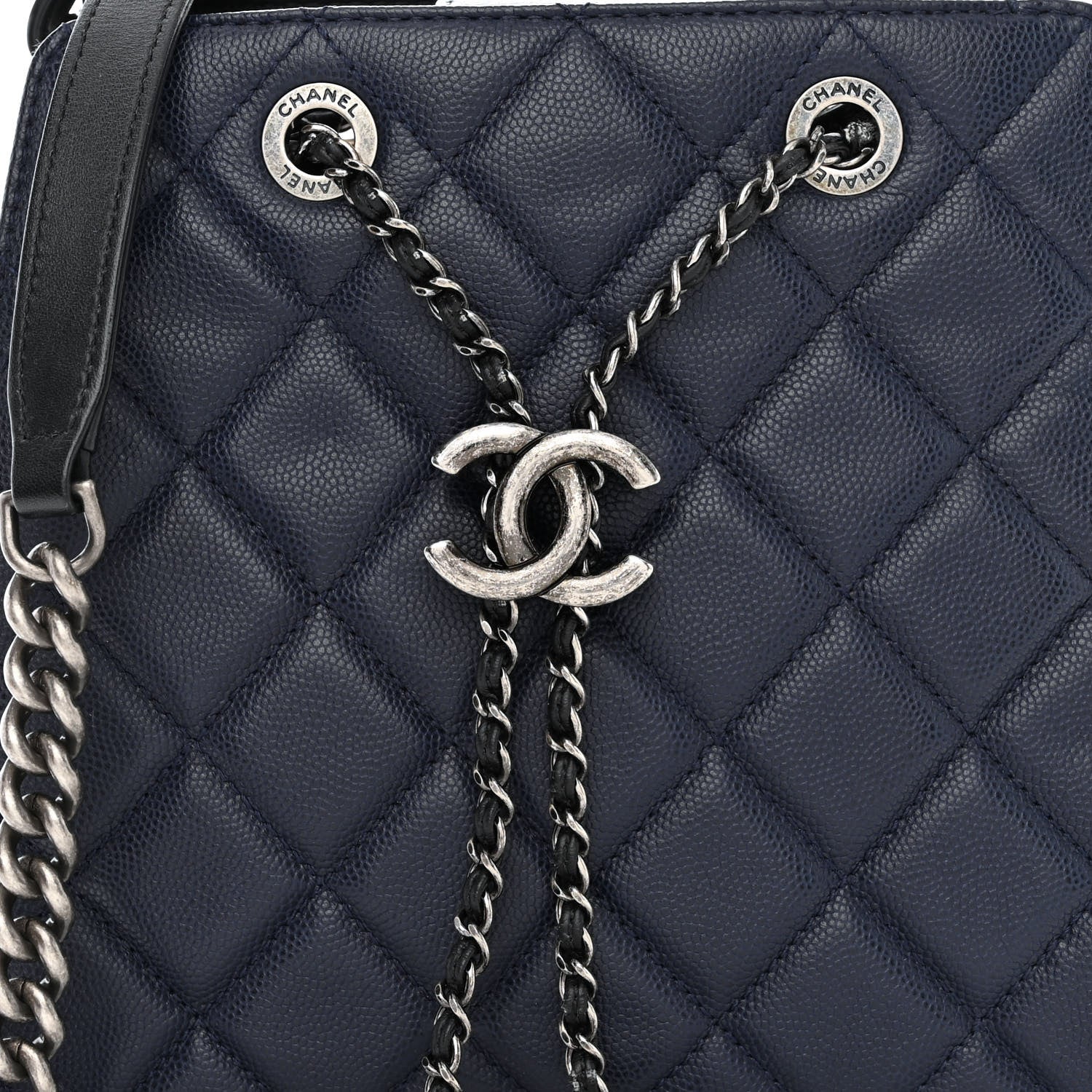Chanel Caviar Quilted Small CC Bucket Bag Navy 8 of 14
