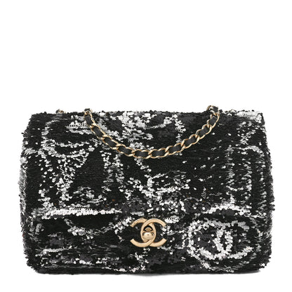 Chanel Sequin Small Single Flap Rectangular Flap Black Silver 1 of 11