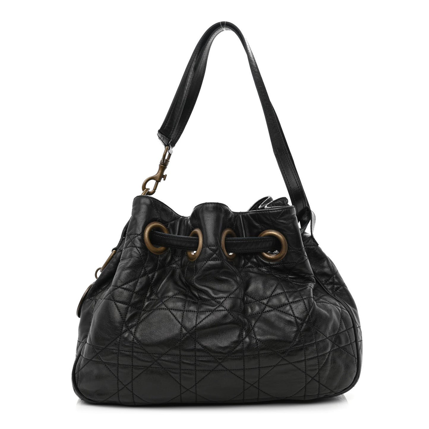 Lambskin Cannage Drawstring Bag Black