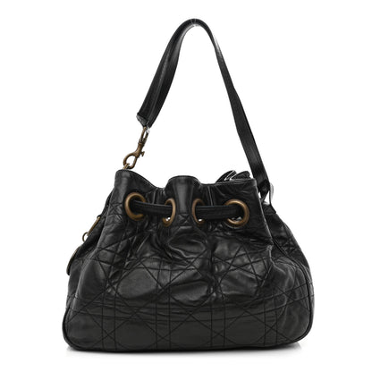 Christian Dior Lambskin Cannage Drawstring Bag Black 1 of 10