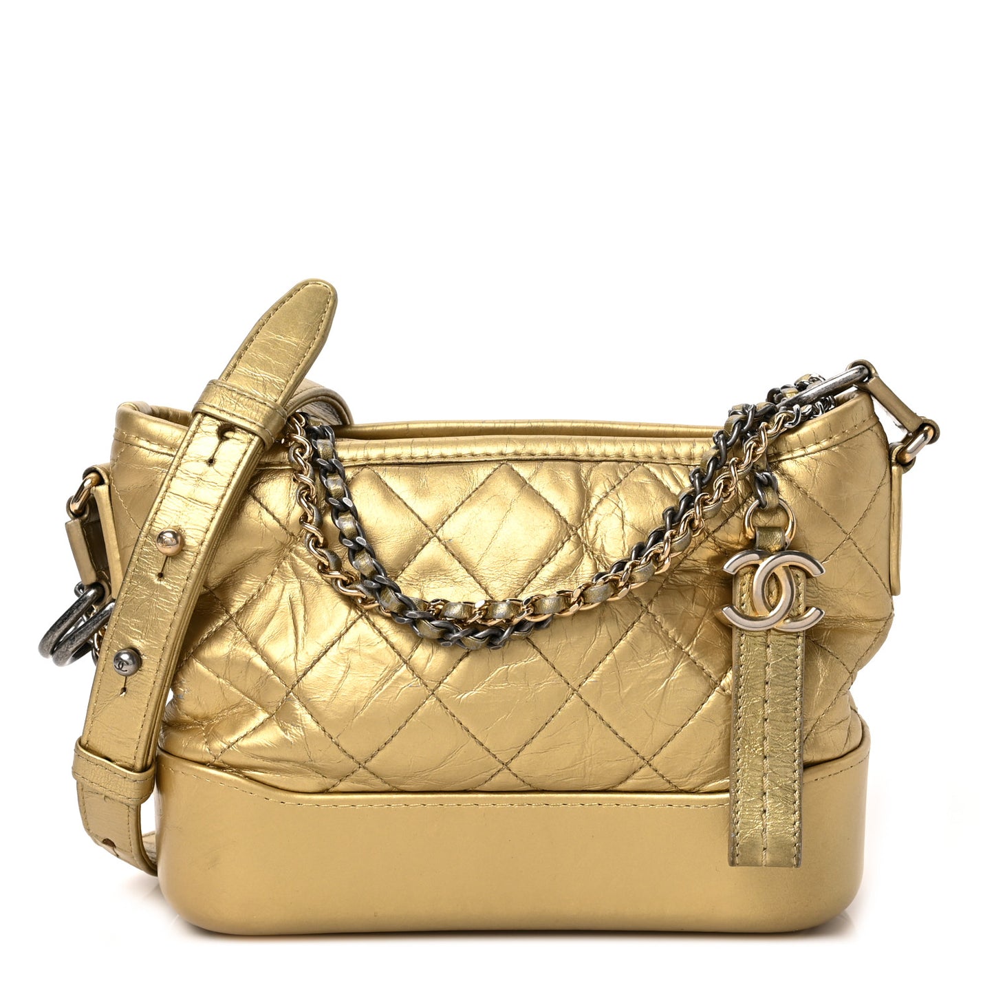Metallic Aged Calfskin Quilted Small Gabrielle Hobo Gold