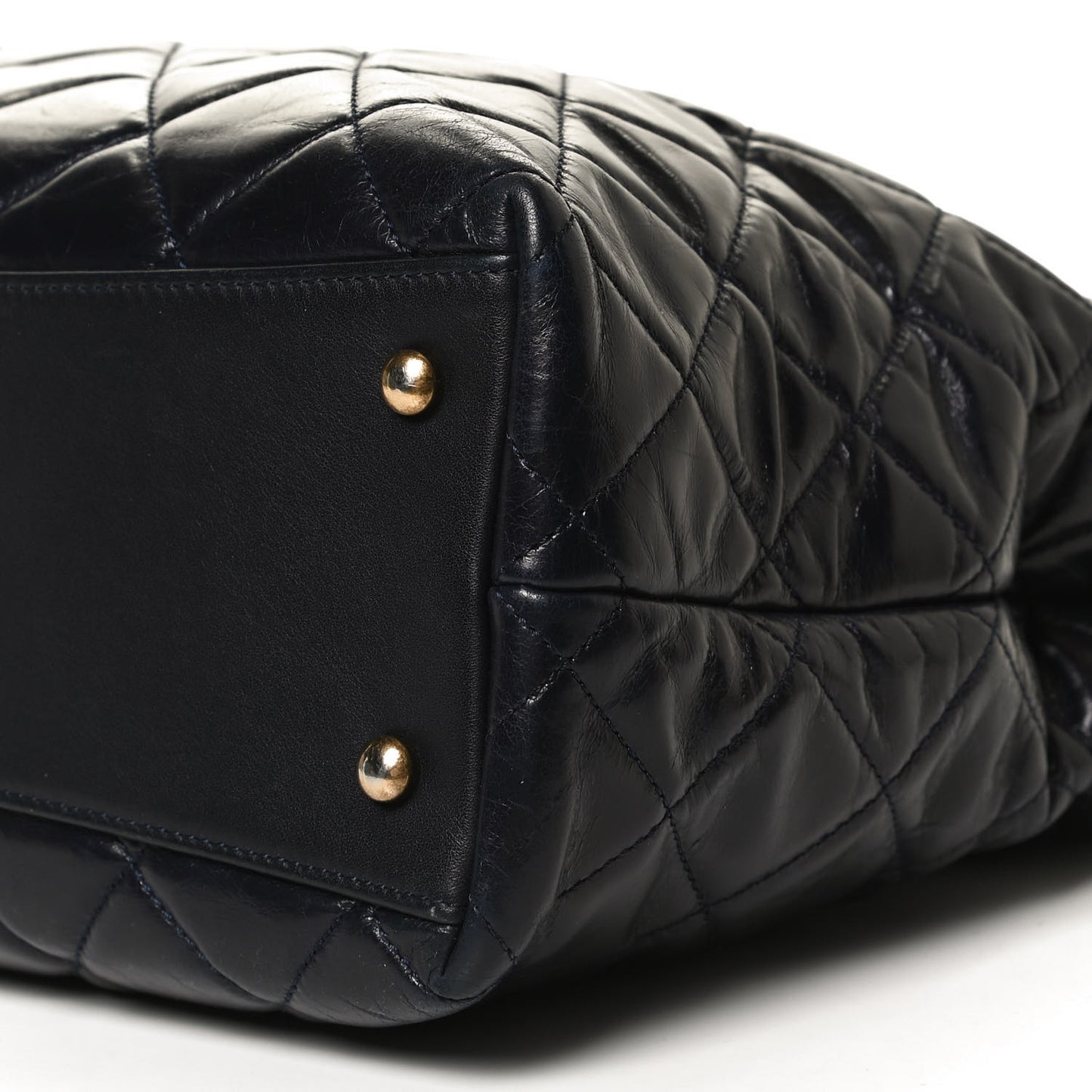 Calfskin Quilted Large Gold Bar Top Handle Tote Dark Navy Blue
