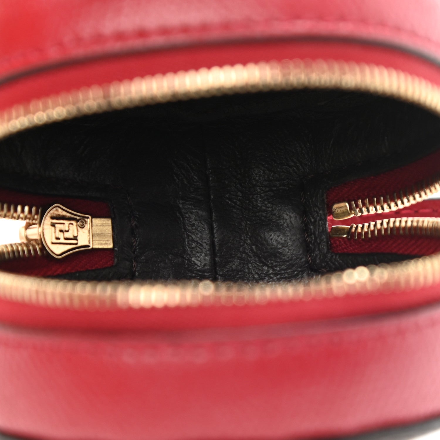 Fendi Calfskin FF 1974 Embossed Help Bag Charm Maya Black Red 3 of 13