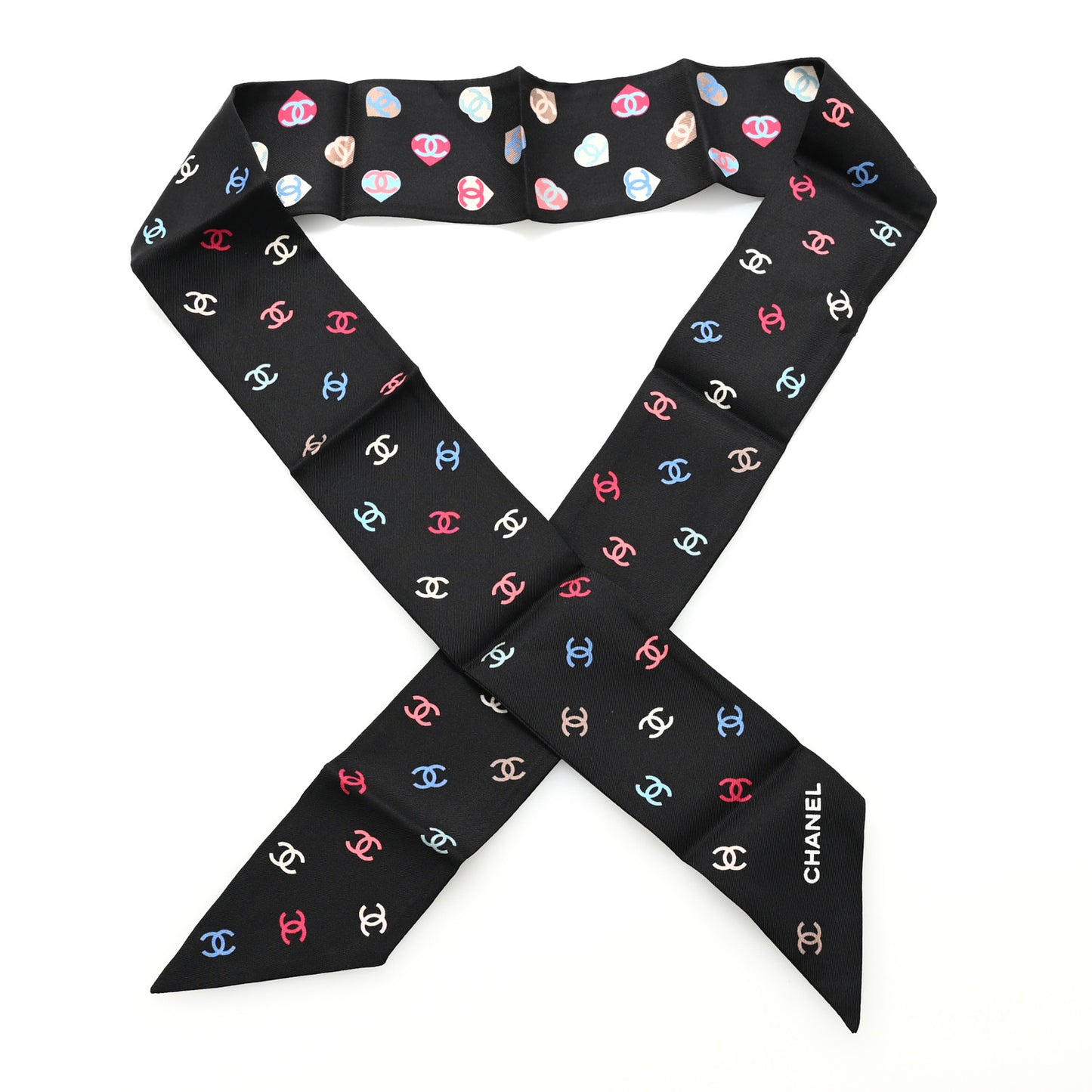 Silk Heart CC Slim Bandeau Scarf Black