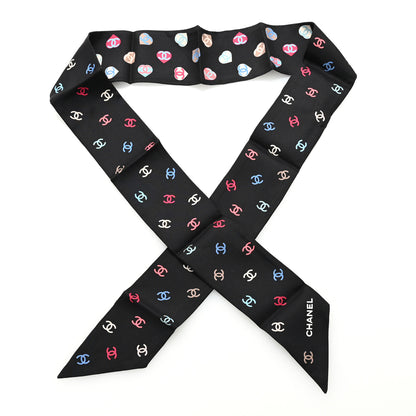 Chanel Silk Heart CC Slim Bandeau Scarf Black 1 of 3