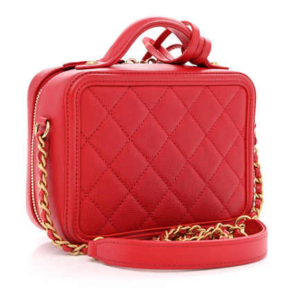 Chanel Caviar Quilted Small CC Filigree Vanity Case Red 3 of 10